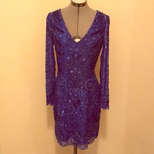 Jovani Long Sleeved Beaded Cocktail Dress